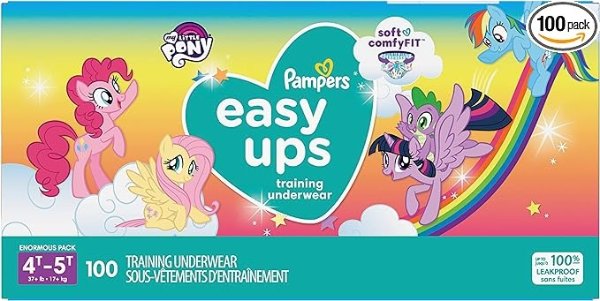 Pampers Easy Ups Girls Training Pants, Size 4T-5T, 100 Count
