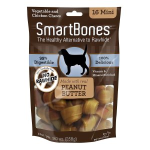 SmartBones Rawhide-Free Dog Chews, Made With Real Peanut Butter, 16 Mini