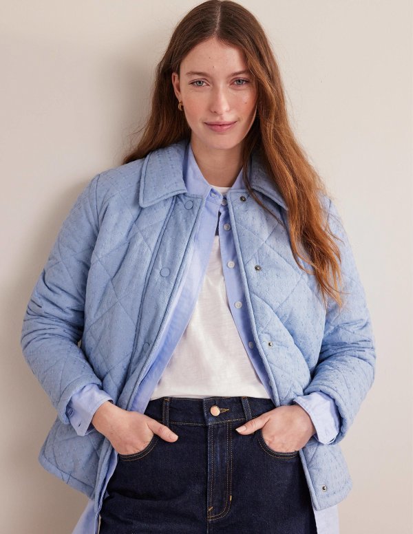 Broderie Quilted Cotton Jacket - Chambray | Boden US