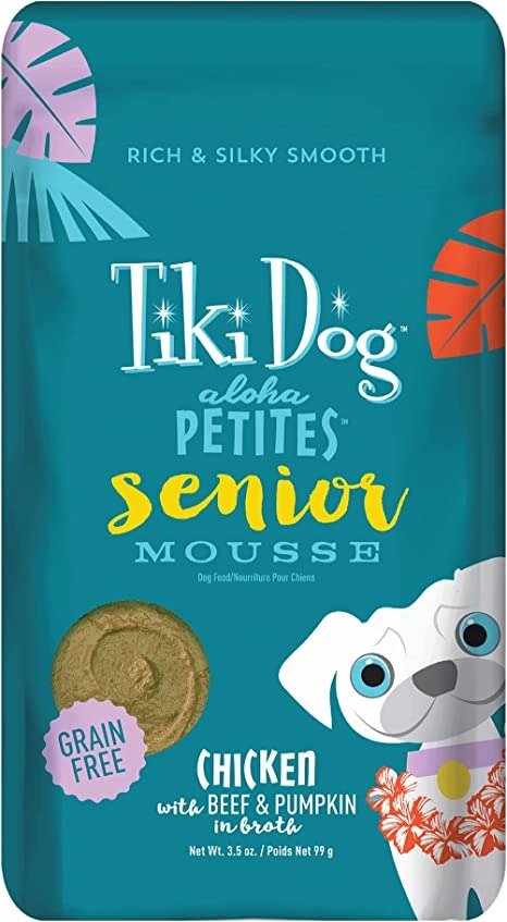 Tiki Dog Aloha Petites Gluten & Grain Free Wet Food for Adult Dogs with Shredded Meat & Superfoods, 3.5oz pouch, 12 pk, Senior