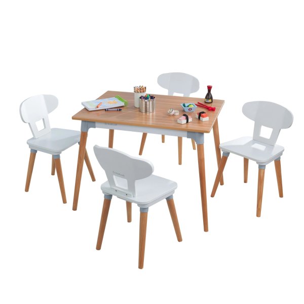 Mid-Century Kid™ White & Natural Wooden Toddler Table & 4 Chair Set