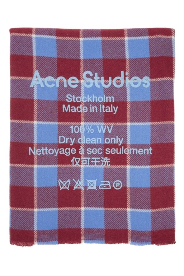 Red Wool Check Logo Scarf