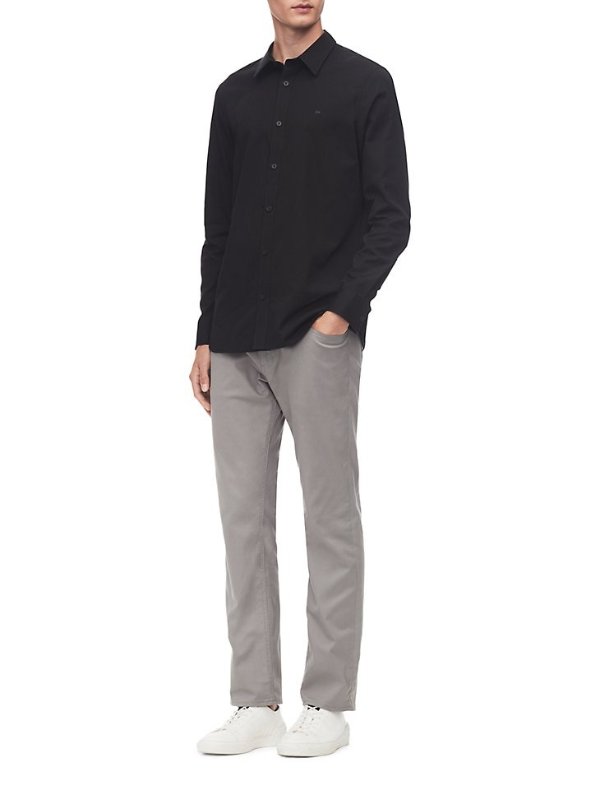 Stretch Cotton Solid Button-Down Shirt