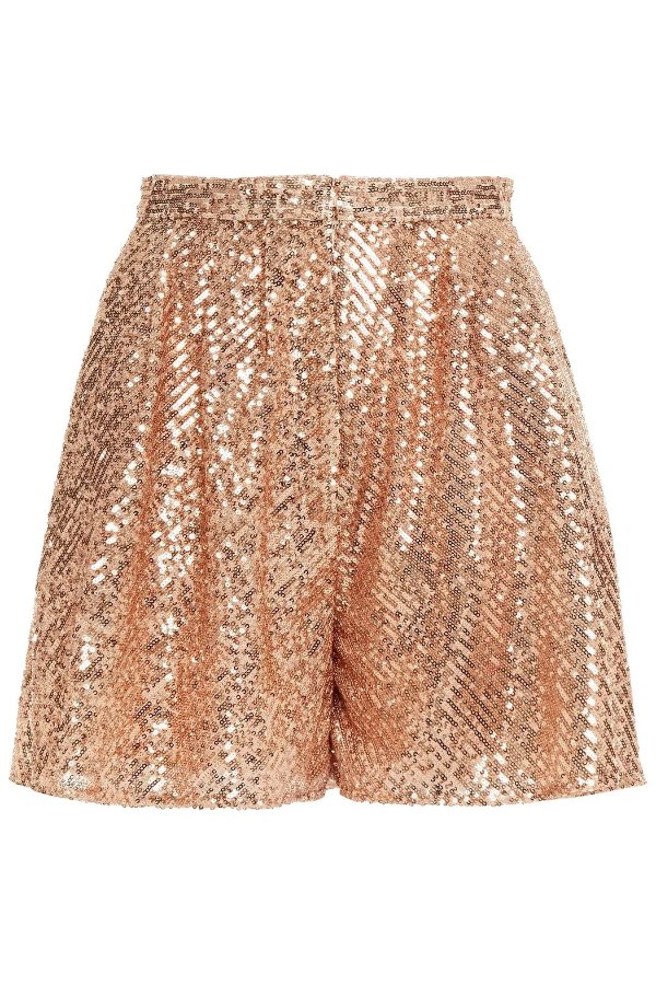 Paillette pleated sequined tulle shorts