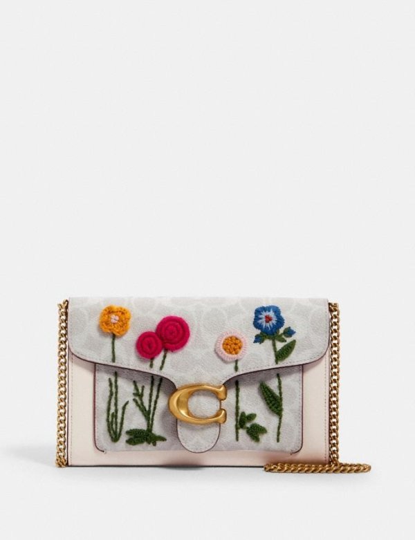 Tabby Chain Clutch in Signature Canvas With Floral Embroidery