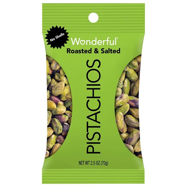 Pistachios, No Shells, Roasted and Salted, 2.5 Ounce Bag