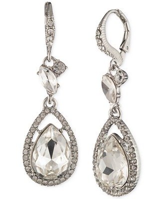Silver-Tone Pave Crystal Floating Pear Double Drop Earrings