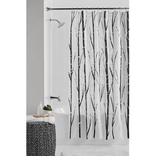 Woodland 70" x 72" PEVA Black/White Shower Curtain or Liner