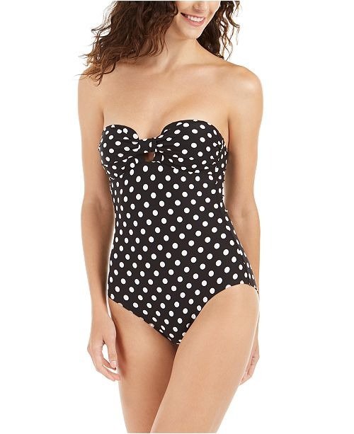Strapless Polka Dot Print One-Piece Swimsuit