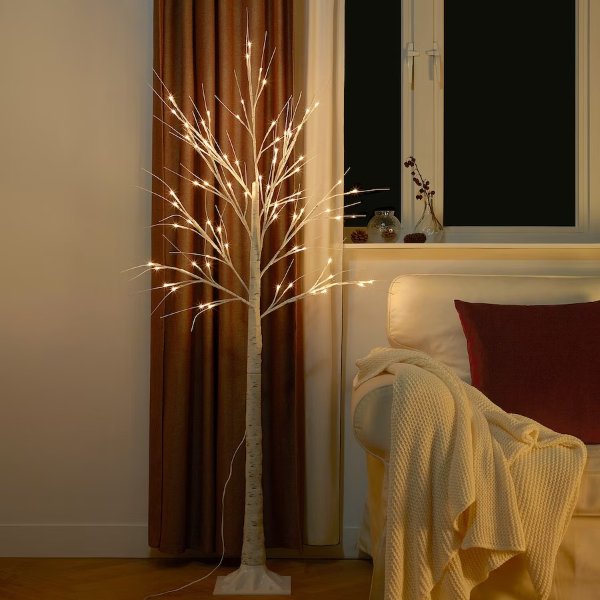 STRALA LED floor lamp, artificial birch tree