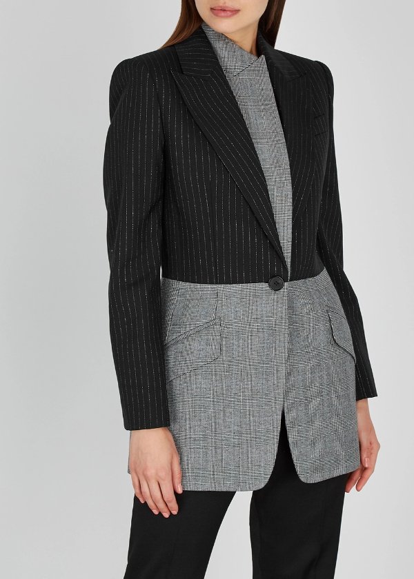 Pinstriped panelled wool blazer