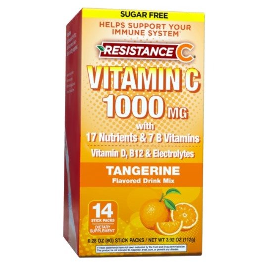 Resistance C Vitamin C Stick Packs, 16 Nutrients & 7 B-Vitamins Tangerine Flavor, 14 Stick Packs