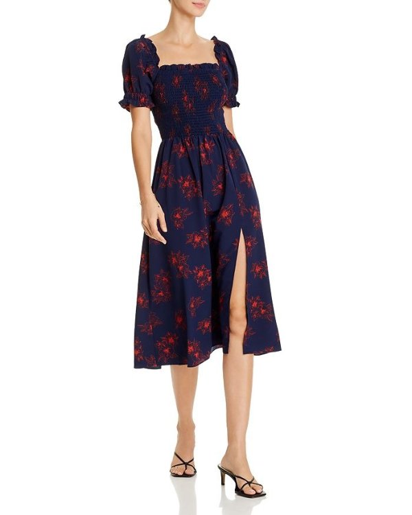Smocked Floral-Print Midi Dress - 100% Exclusive