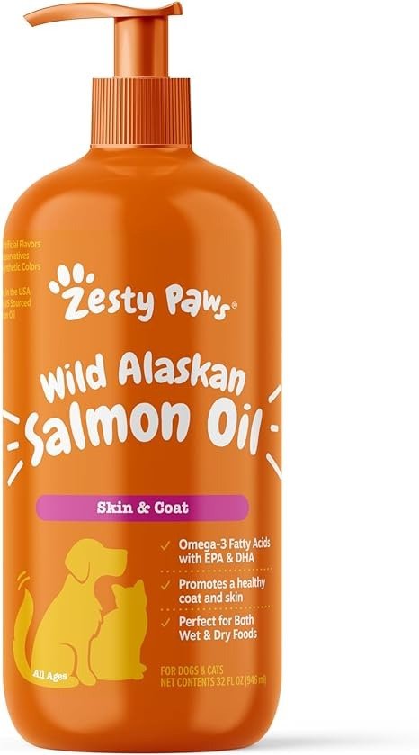 Wild Alaskan Salmon Oil for Dogs & Cats - Omega 3 Skin & Coat Support - Liquid Food Supplement for Pets - Natural EPA + DHA Fatty Acids for Joint Function, Immune & Heart Health 32oz - Pump Top