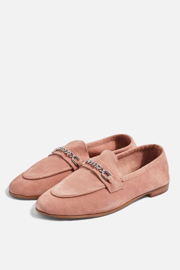 粉色麂皮乐福鞋