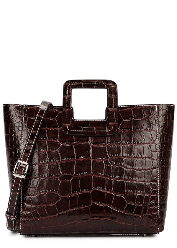 Shirley dark brown crocodile-effect leather tote