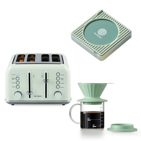 Toaster and Pour Over Coffee Set with Coffee Warmer Bundle