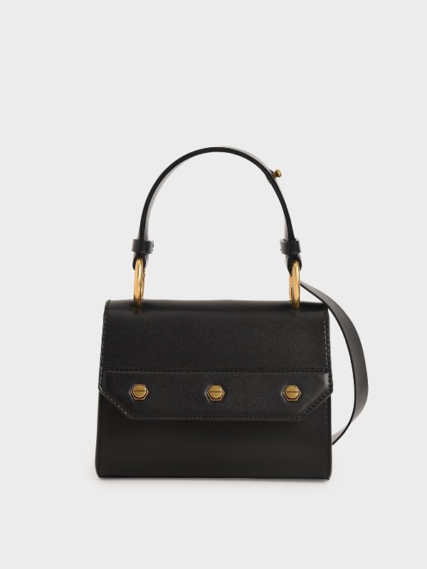 Black Studded Top Handle Bag | CHARLES &amp; KEITH