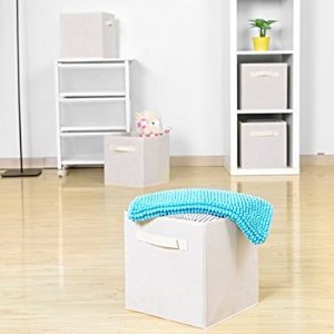 Collapsible Storage Bins, MaidMAX Set of 6 Foldable Nonwoven Cloth Organizers Basket Cubes with Dual Handles for Gift, Beige