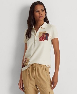 Women's Patchwork Pique Polo Shirt, Regular & Petite