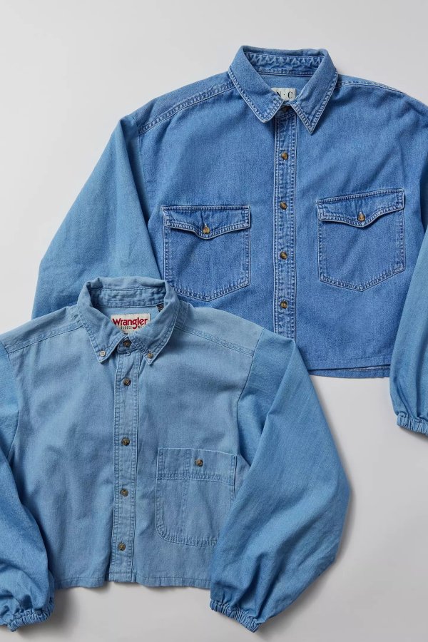 Remade Puff Sleeve Cropped Chambray Shirt