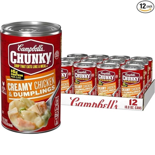 Campbell's Chunky Soup, Creamy Chicken and Dumplings Soup, 18.8 Oz Can (Case of 12)