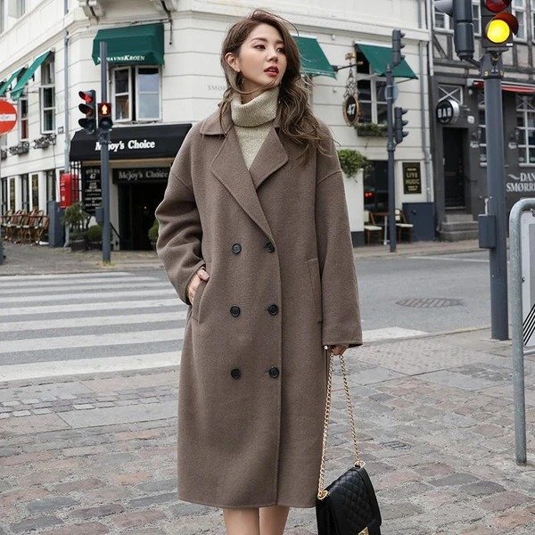 Double-Breasted Brown Wool Coat