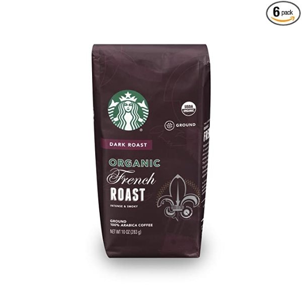 Dark Roast Ground Coffee — Organic French Roast — 100% Arabica — 6 bags (10 oz. each)