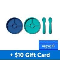 Silicone Divide Plate Navy and Teal, with Silicone Spoon Set Teal