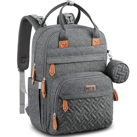 Diaper Bag Backpack - Multi function Waterproof Diaper Bag, Travel Essentials Baby Tote with Changing Pad, Stroller Straps & Pacifier Case - Unisex, Dark Gray
