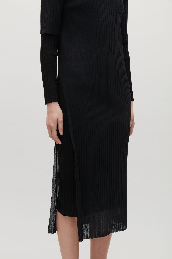 LAYERED SHEER KNIT DRESS - Navy - Knitted dresses - COS