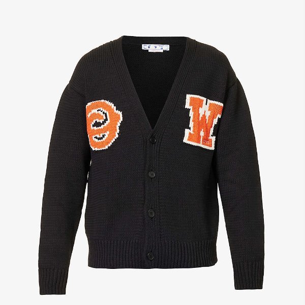 Patch logo-embellished knitted cotton-blend cardigan