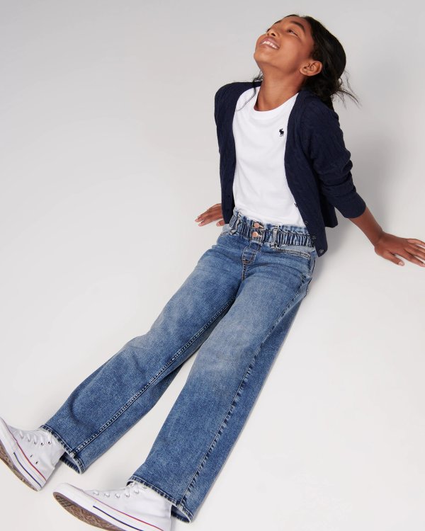 girls high rise paperbag waist wide leg jeans | girls 40% off select styles | Abercrombie.com