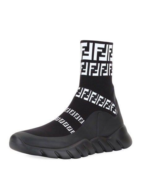Men's FF Print Sock Boot Sneakers, Black