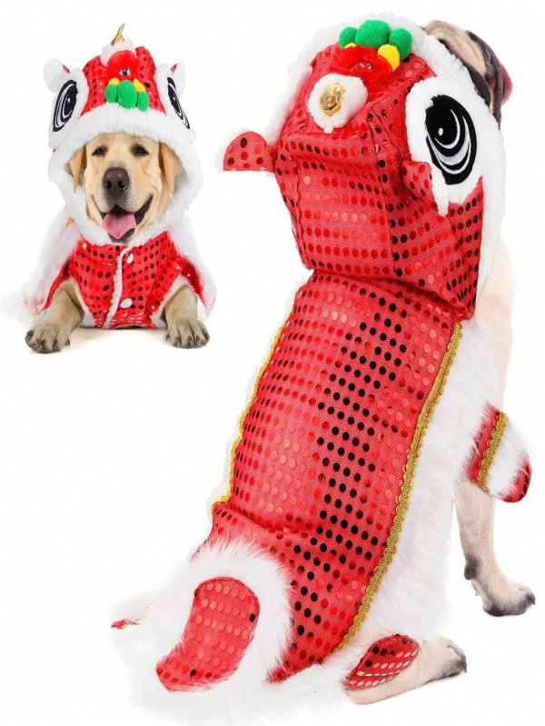Pet Cats And Dogs Cute Lion Dance Dog Sequin Costume Chinese New Year Pet Costume Chinese Lion Dance Costume Cat And Dog Clothes Hoodie Jacket Small Dog New Year Spring Festival Dress Up