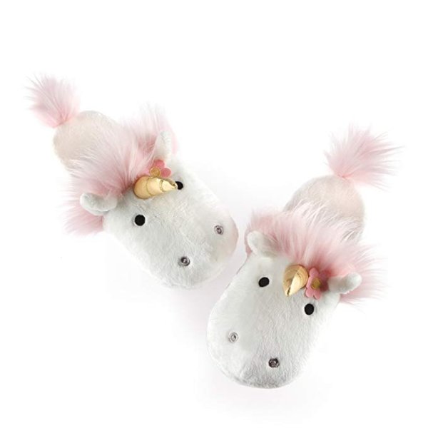 Unicorn Stuffed Animal Plush Slippers, White, One Size