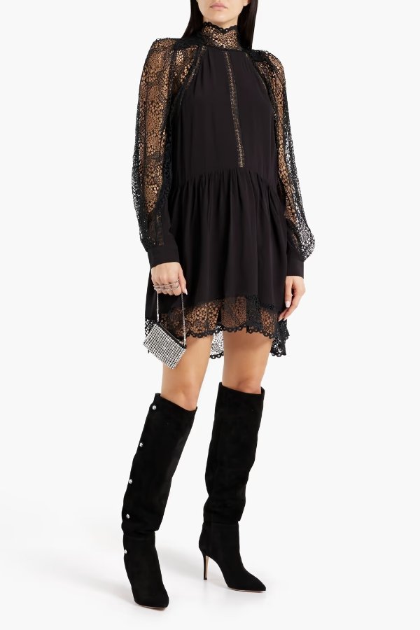 Deorro crocheted lace-paneled crepe mini dress