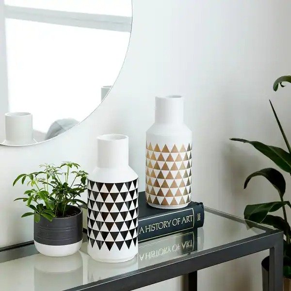 CosmoLiving by Cosmopolitan White Ceramic Contemporary Vase (Set of 2) - 2 ASST 5"W, 12"H - White - Pattern 2