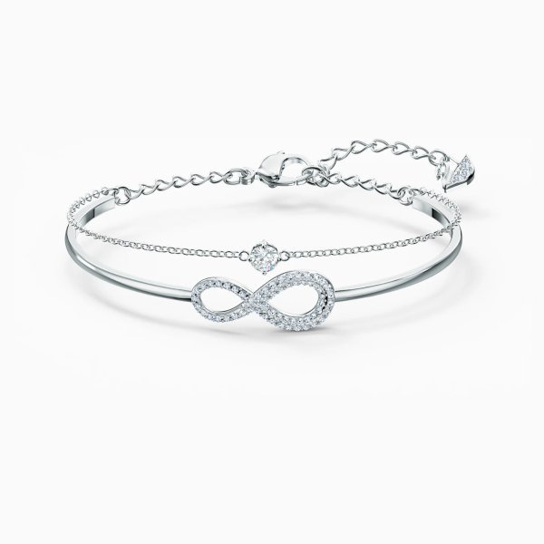Infinity Bangle, White, Rhodium plated by