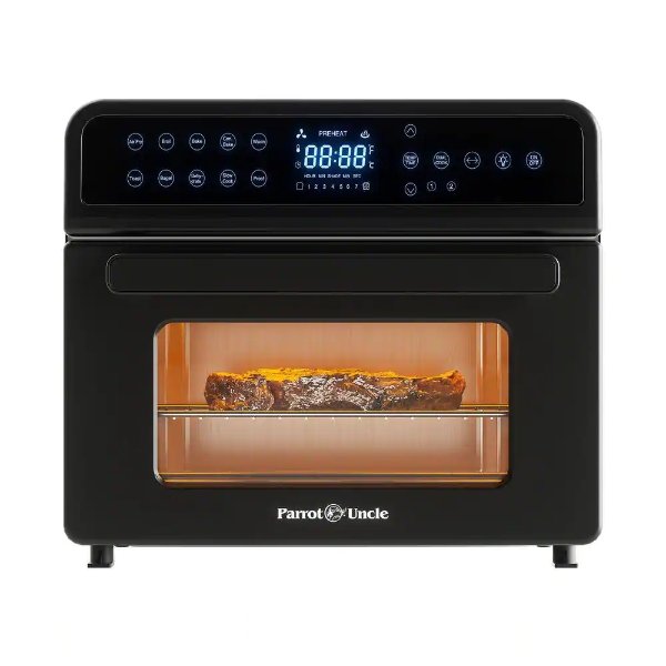 1600-Watt 6-Slice 20L Black Stainless Steel Multi-Function Air Fryer Toaster Oven with Fry Basket