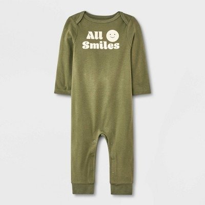 Baby Snap Front Graphic Jersey Romper - Cat & Jack™ Olive Green