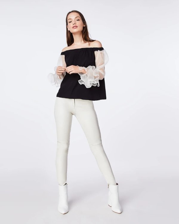 Organza And Charmeuse Blend Off The Shoulder Top