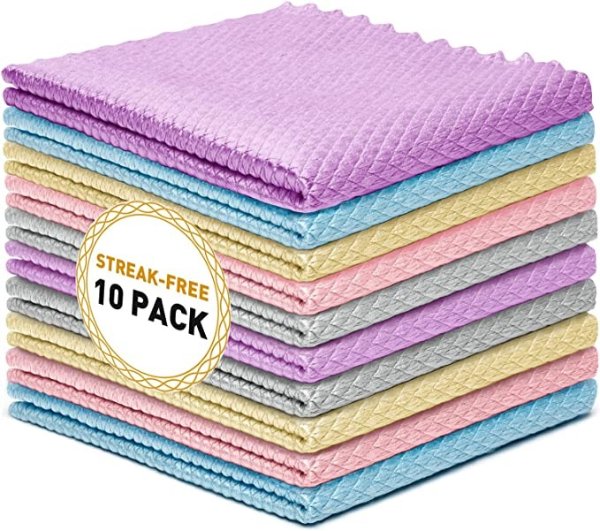 Streak Free Miracle Cleaning Cloths, Reusable Kitchen Towels, Easy Clean Cloth, Nanoscale Cleaning Cloth, Window Mirror Cleaning Cloth, 11.8"×11.8", Pack of 10 (Color Shipped Randomly)