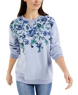 Petite Floral-Print Sweatshirt, Created for Macy's