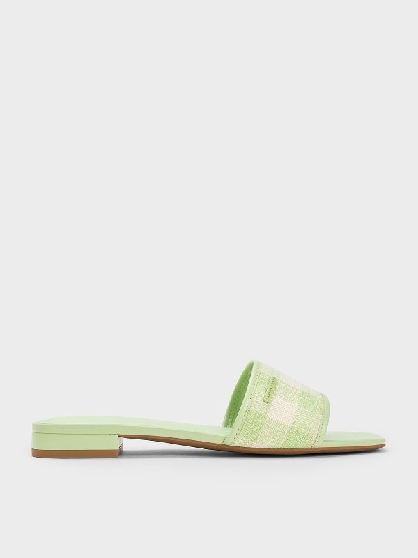Woven Gingham Flat Sandals - Green
