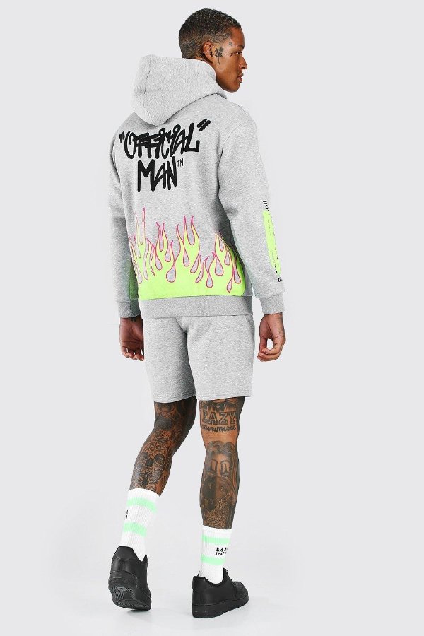 boohooMAN boohooMAN Official Man Graffiti Flame Printed Short