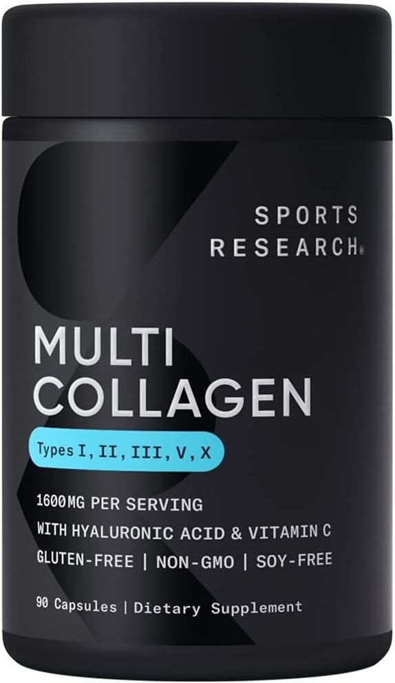 Multi Collagen Pills (Type I, II, III, V, X) Hydrolyzed Collagen Peptides with Hyaluronic Acid + Vitamin C ~ 90 Collagen Capsules
