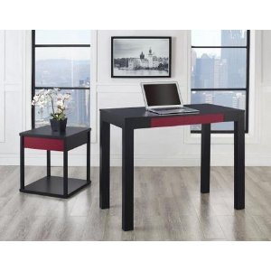 Altra Parsons Study Desk with Drawer, Black Finish with Red Drawer Front
