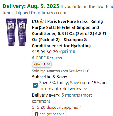 EverPure Brass Toning Purple Sulfate Free Shampoo and Conditioner, 6.8 fl Ounce (Set of 2)