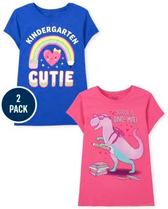 Girls Short Sleeve 'Kindergarten Cutie' And 'School Is Dino-Mite' Graphic Tee 2-Pack | The Children's Place - MULTI CLR